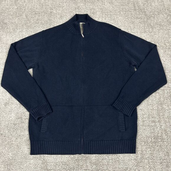 LL Bean Sweater Mens Large Tall Navy Blue Full Zip Heavy Knit Cotton - Picture 1 of 7